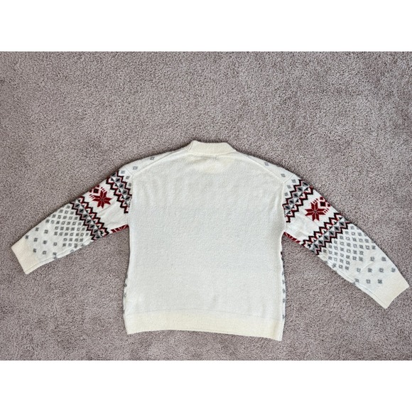 H&M Mens Fair Isle Reindeer Snowflake Sweater Ivory Red Gray Holiday Crew Neck M - Picture 9 of 13